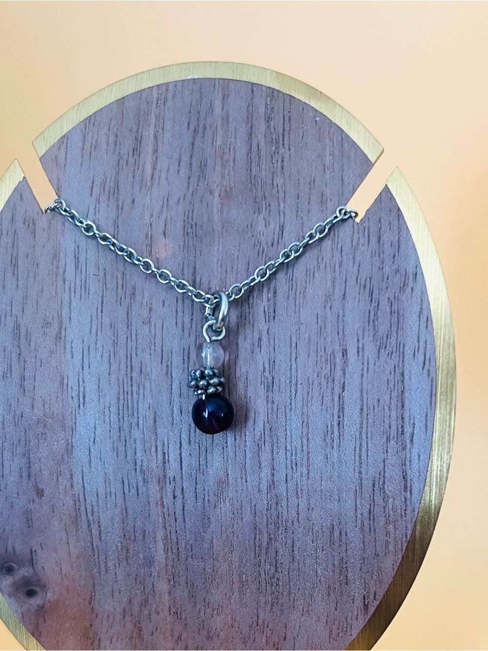 Silver plated and Amethyst Pendant Necklace - Deep purple